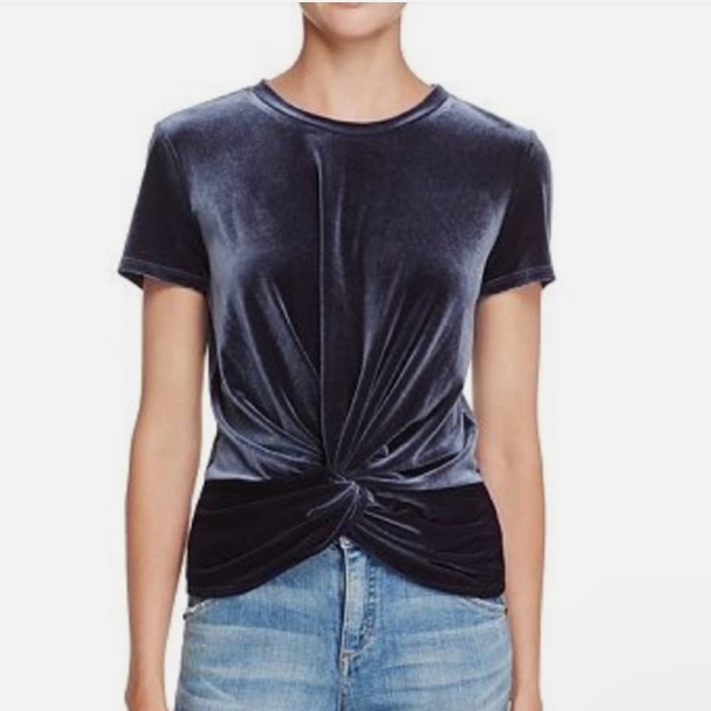 Aqua Silver Blue Velvet Twist Knot Tee Shirt Size Sz Large